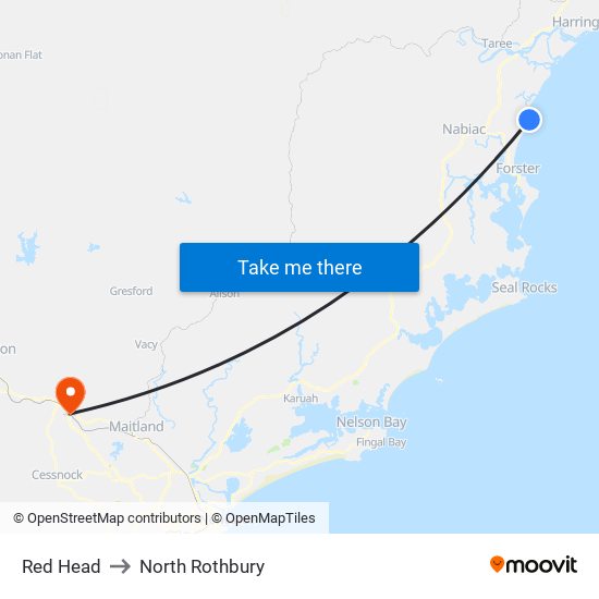 Red Head to North Rothbury map