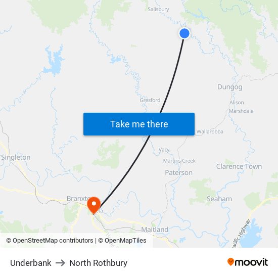 Underbank to North Rothbury map