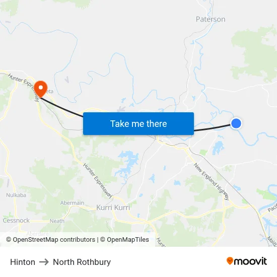 Hinton to North Rothbury map