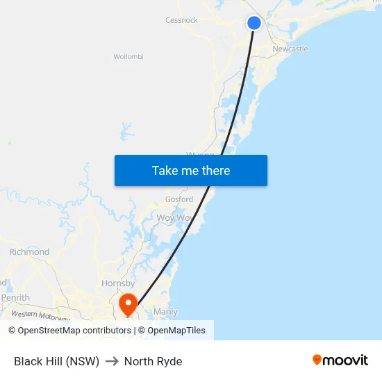 Black Hill (NSW) to North Ryde map