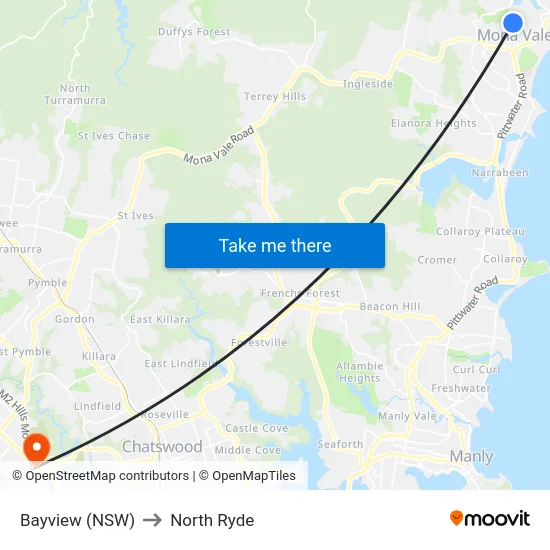 Bayview (NSW) to North Ryde map
