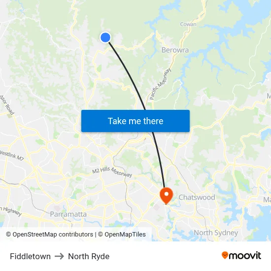 Fiddletown to North Ryde map