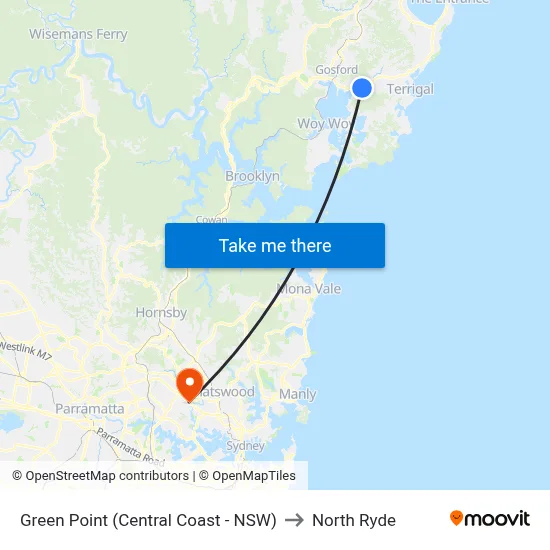 Green Point (Central Coast - NSW) to North Ryde map