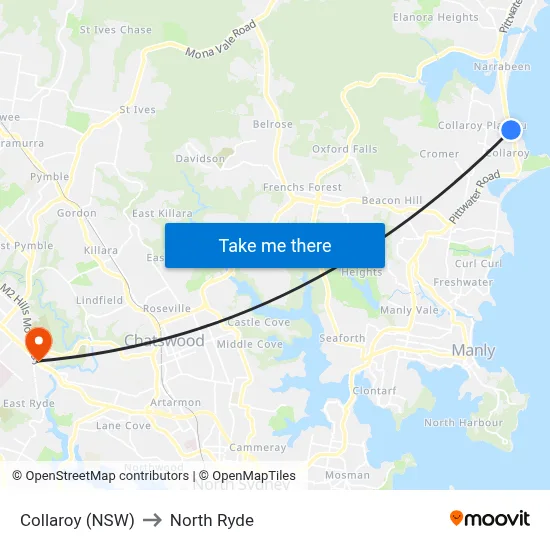 Collaroy (NSW) to North Ryde map