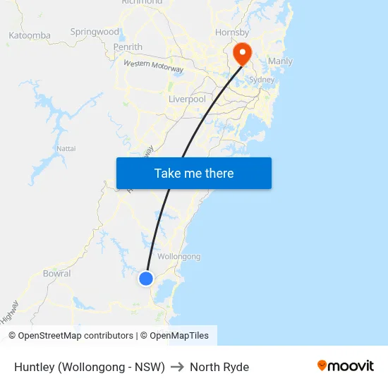 Huntley (Wollongong - NSW) to North Ryde map