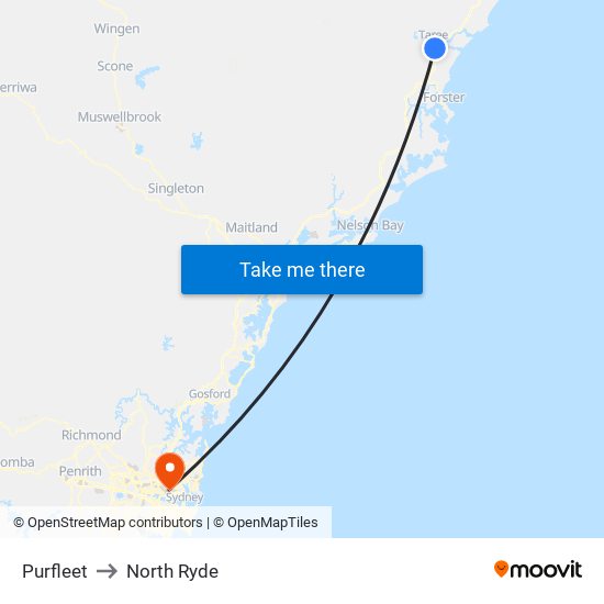 Purfleet to North Ryde map