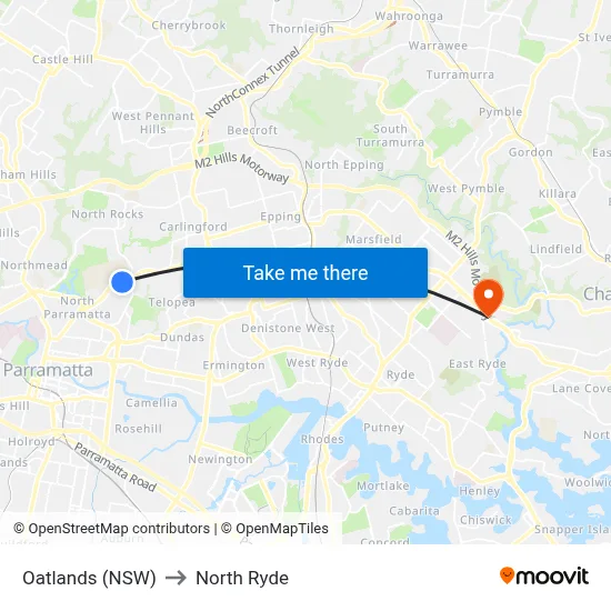 Oatlands (NSW) to North Ryde map