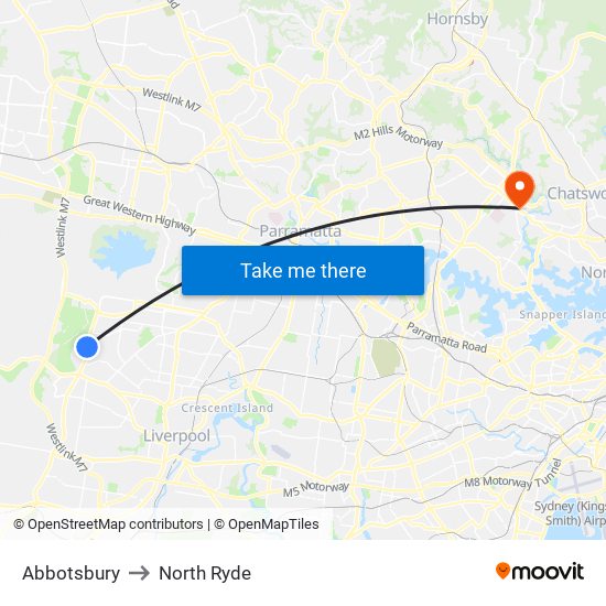 Abbotsbury to North Ryde map