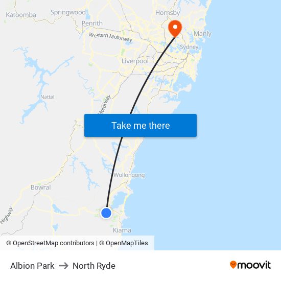 Albion Park to North Ryde map