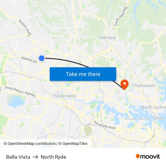 Bella Vista to North Ryde map