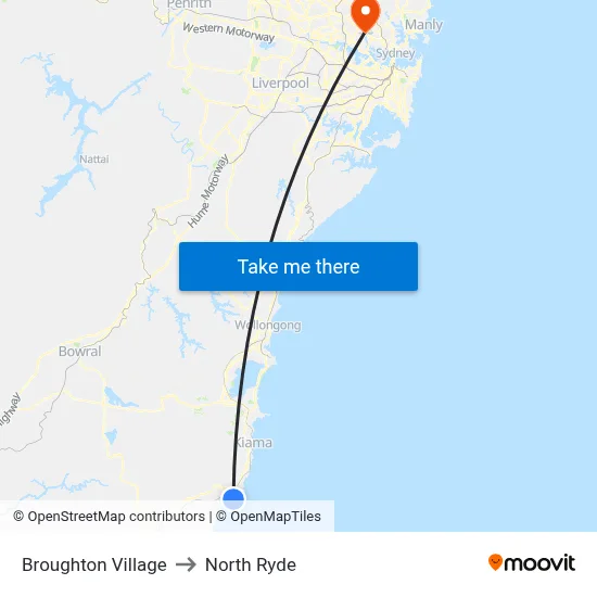 Broughton Village to North Ryde map