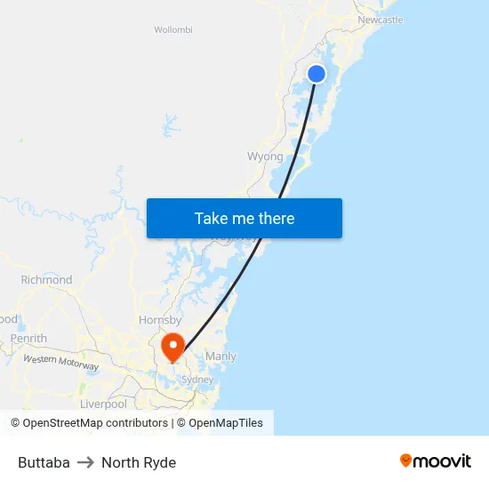 Buttaba to North Ryde map