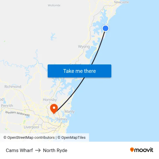 Cams Wharf to North Ryde map