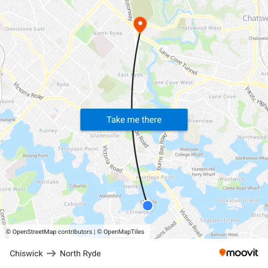 Chiswick to North Ryde map
