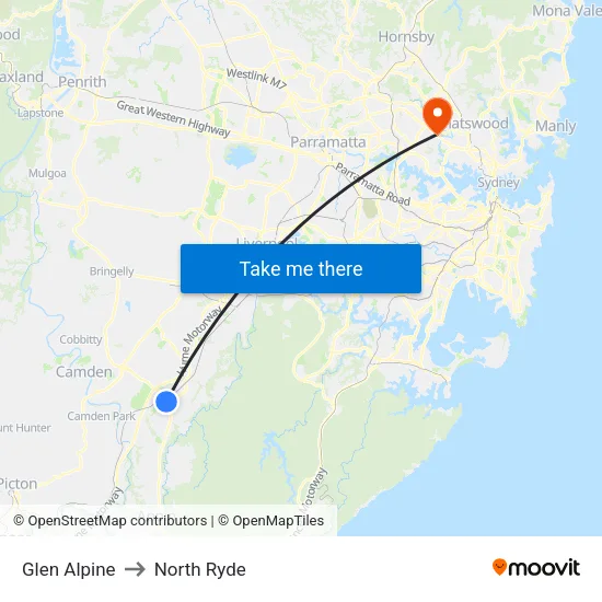 Glen Alpine to North Ryde map