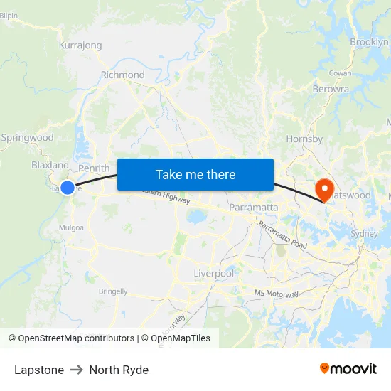 Lapstone to North Ryde map