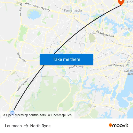 Leumeah to North Ryde map