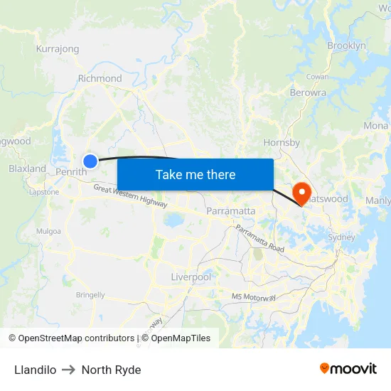 Llandilo to North Ryde map