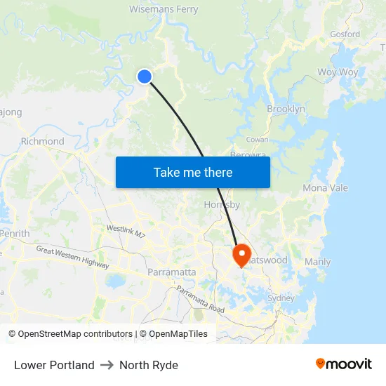 Lower Portland to North Ryde map