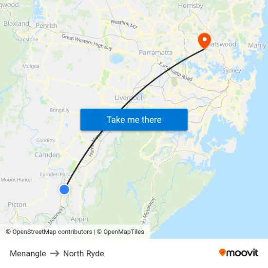 Menangle to North Ryde map