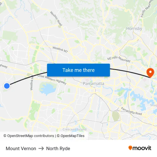 Mount Vernon to North Ryde map