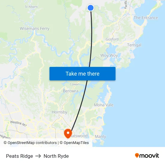 Peats Ridge to North Ryde map