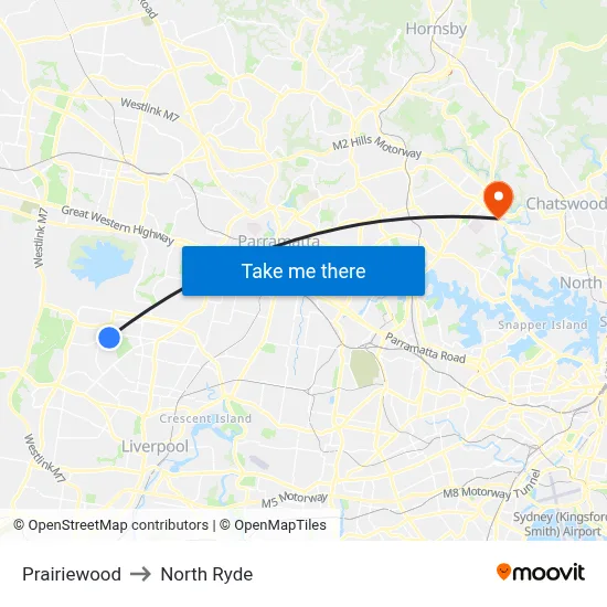 Prairiewood to North Ryde map
