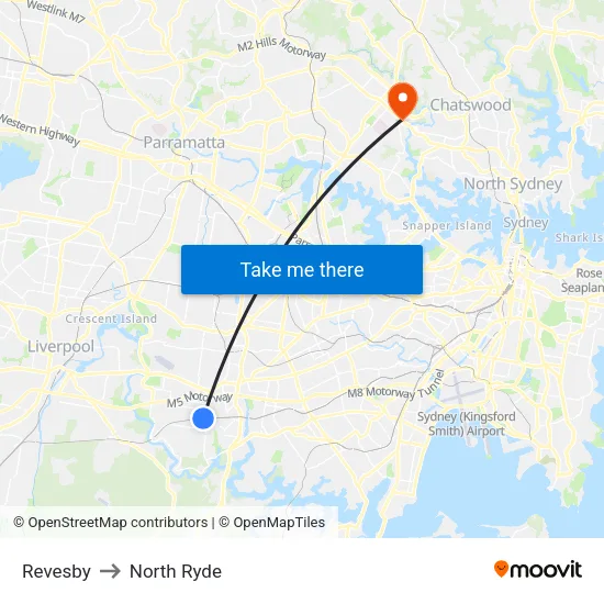 Revesby to North Ryde map