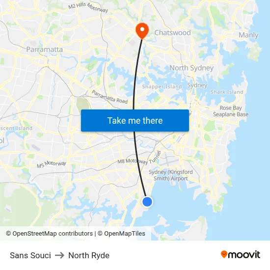 Sans Souci to North Ryde map
