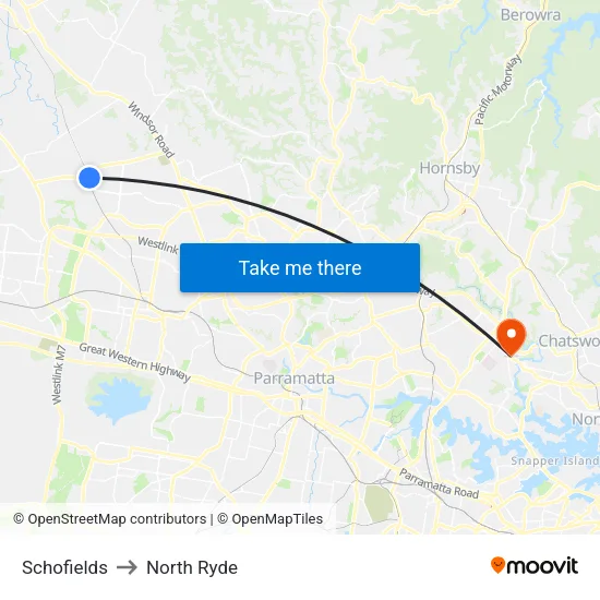 Schofields to North Ryde map