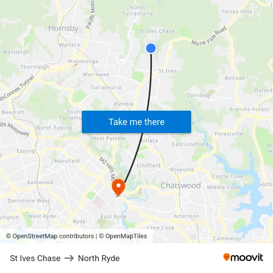 St Ives Chase to North Ryde map