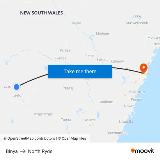 Binya to North Ryde map
