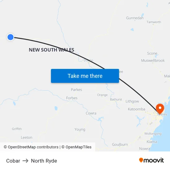 Cobar to North Ryde map