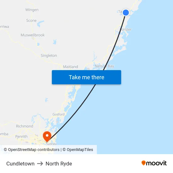 Cundletown to North Ryde map