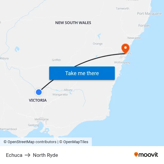 Echuca to North Ryde map