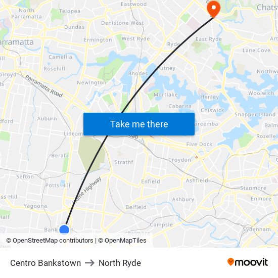 Centro Bankstown to North Ryde map