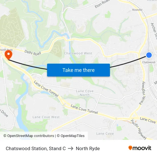 Chatswood Station, Stand C to North Ryde map