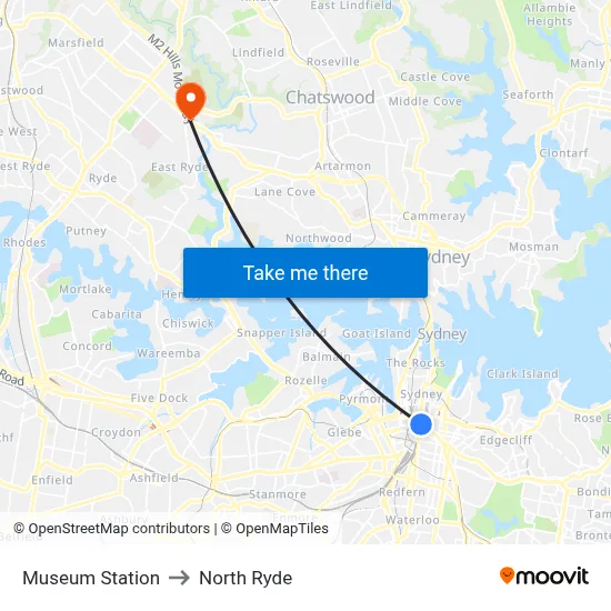 Museum Station to North Ryde map
