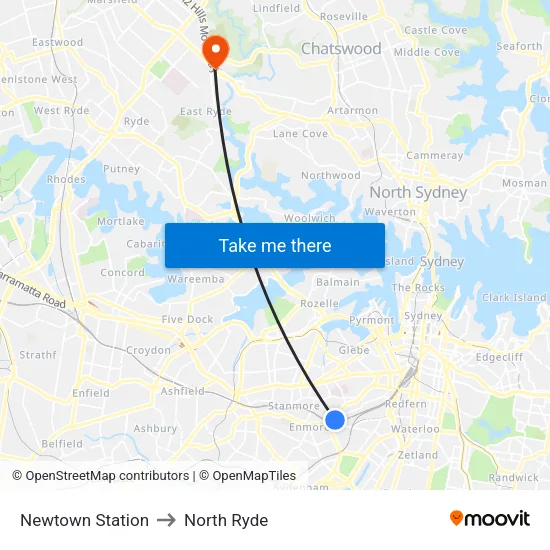 Newtown Station to North Ryde map