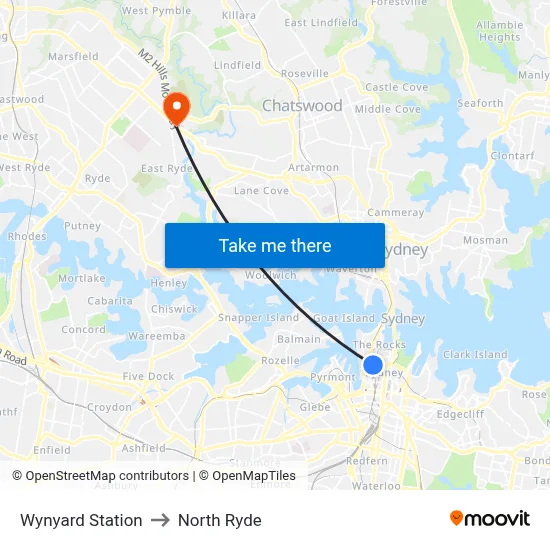 Wynyard Station to North Ryde map
