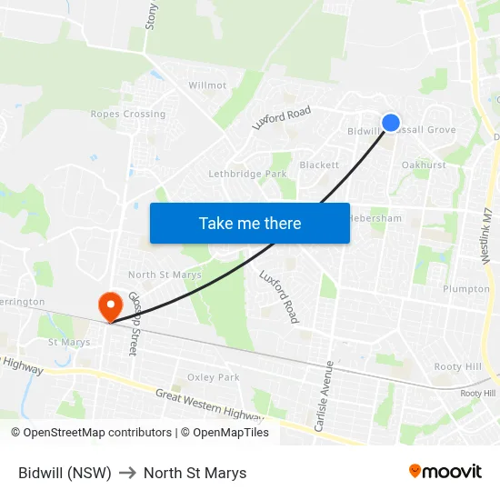Bidwill (NSW) to North St Marys map