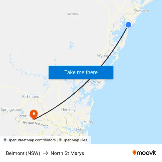 Belmont (NSW) to North St Marys map