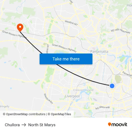 Chullora to North St Marys map