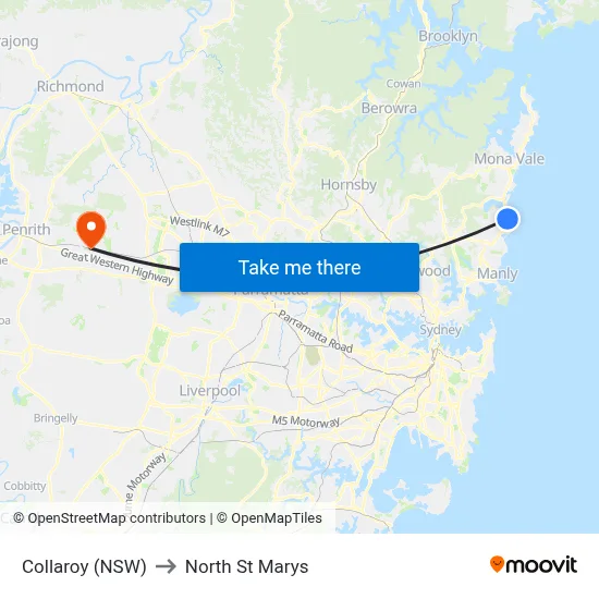 Collaroy (NSW) to North St Marys map