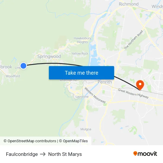 Faulconbridge to North St Marys map