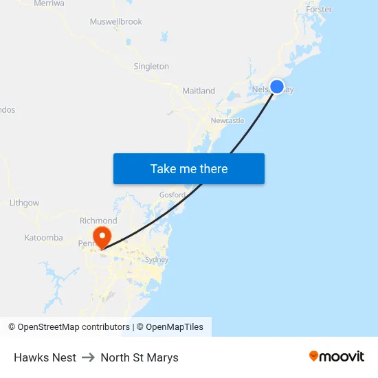 Hawks Nest to North St Marys map