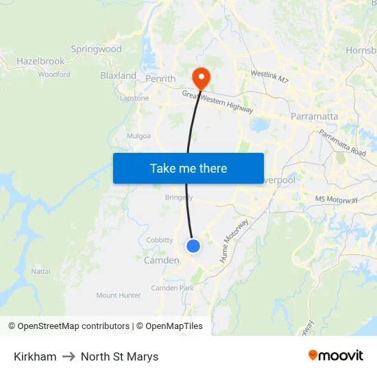 Kirkham to North St Marys map