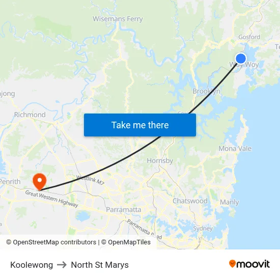 Koolewong to North St Marys map