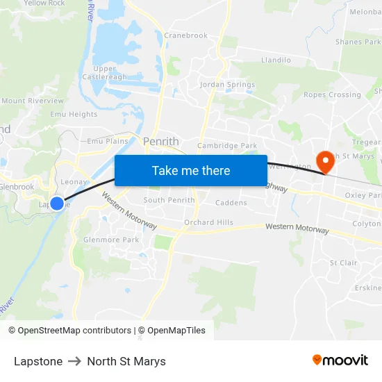 Lapstone to North St Marys map