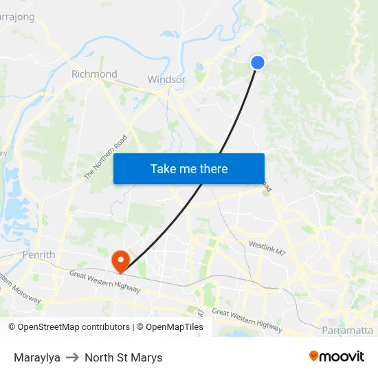 Maraylya to North St Marys map